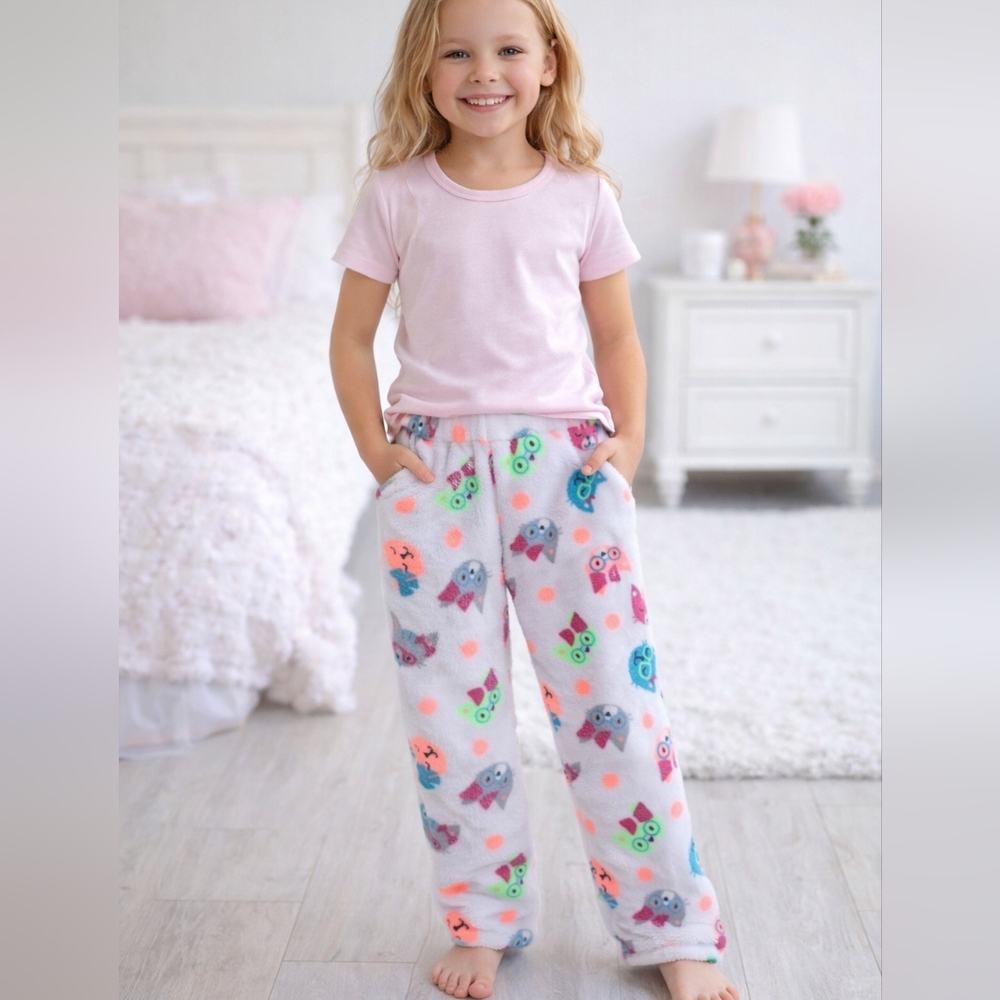#1753 Colorful Kitty Cat Print Plush Pajama Pants Sz 14-16